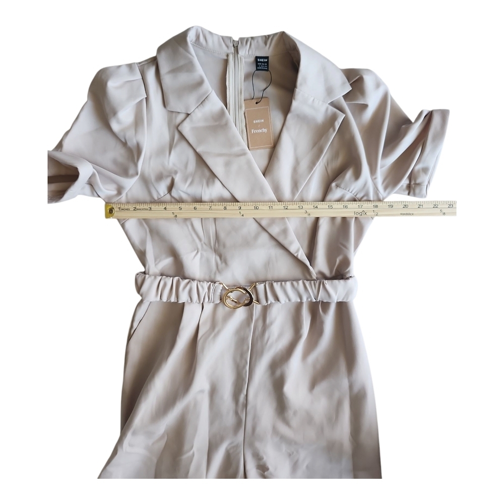 SHEIN Beige Belted Utility Jumpsuit Short Sleeve Wide Leg EU 40 US 8 10 - Picture 3 of 12